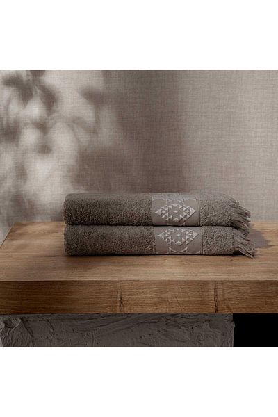 Green Black Σετ πετσετών προσώπου 2 τεμαχίων Dark Beige Hereke