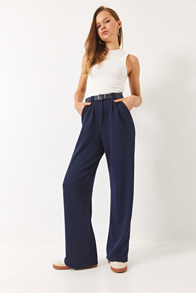 Bianco Lucci Dámské pletené kalhoty s dvojitým záhybem na pásku 3851 60261449