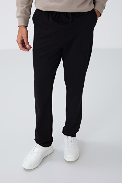 TOMMY LIFE Siyah Bağcıklı Cepli Standart Kalıp Klasik Paça Erkek Eşofman Alt - 84682