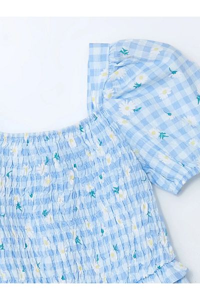 LC Waikiki Rochie pentru fete cu guler pătrat albastru LCW Kids
