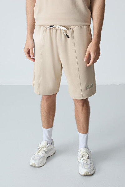 AIR JONES Beige Oversize Cotton Men's Shorts Set - Thick Soft Texture, Basic - 85259