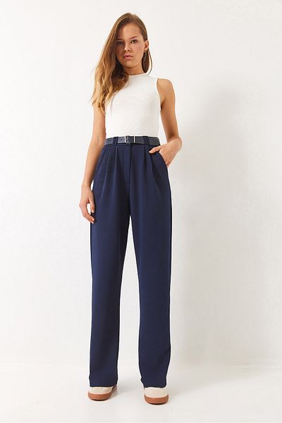Bianco Lucci Women's Double Pleat Detailed Belted Knitted Trousers 3851 60261449