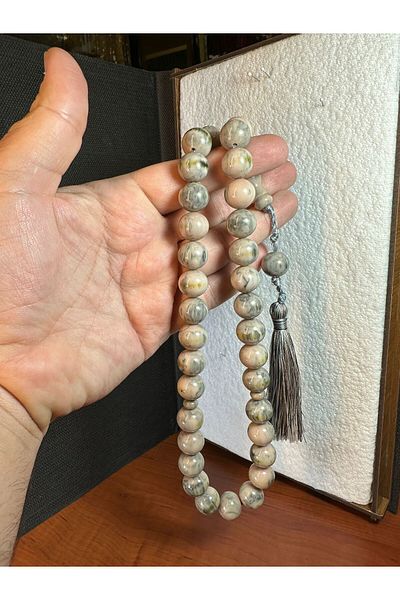 ÖMER ALTUN Gray Colored 14mm T-276 Amber Prayer Beads Clamping Rod