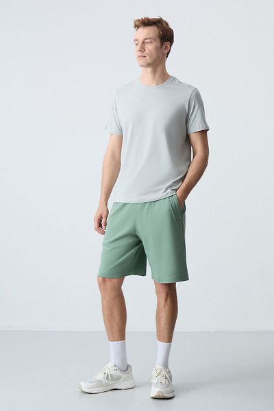 AIR JONES Pantaloni scurți de bază de culoare verde deschis pentru bărbați - bumbac gros moale, potrivire standard - 81278