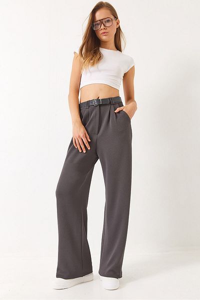 Bianco Lucci Women's Double Pleat Detailed Belted Knitted Trousers 3851 60261449