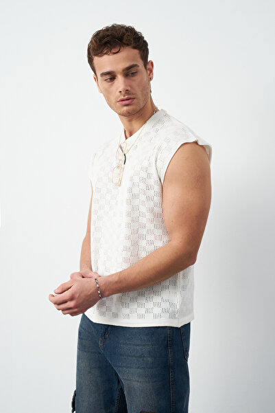 Mesfeno Ανδρικό μπλουζάκι με σχέδια Oversize Zero Sleeve Knitwear