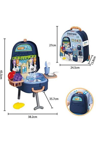 COOYA Kitchen Mini Cooking Set Backpacks, 4-in-1 Pretend Utensils Set Toy for Kids, with Real Faucet