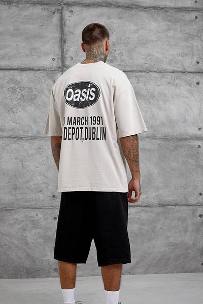NOMARC Κρεμ Oasis Γραπτό Πλυμένο Oversize T-shirt