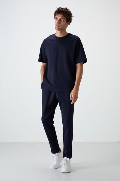 AIR JONES Μπλε Navy Cotton Thick Soft Textured Oversize Fit Basic ανδρική φόρμα - 85251