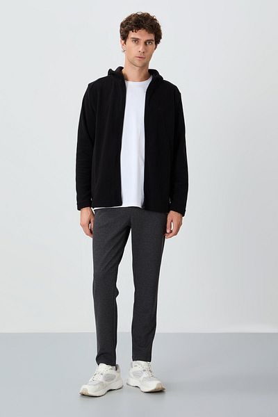 AIR JONES Hanorac pentru bărbați Connell Black Comfortable Fleece - 88313