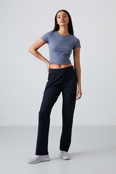 TOMMY LIFE Pantaloni de trening pentru femei, albastru bleumarin, cu fermoar, formă confortabilă, picior clasic - 94195