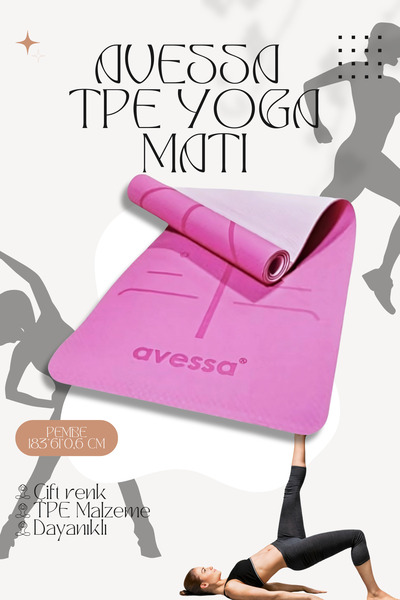 AVESSA TPE-40 Çift (Taraflı) Renk 0,60 mm Pembe Yoga Matı – Kaymaz Yüzey, Yük...