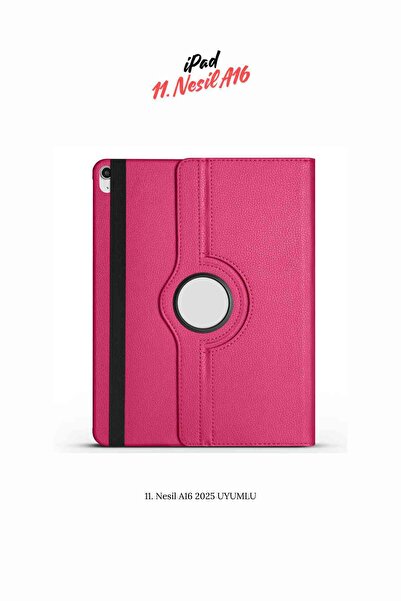 Fuchsia iPad 11. Nesil 2025 A16 Uyumlu 360° Yatay Dikey Dönebilen Deri Tablet Kılıfı
