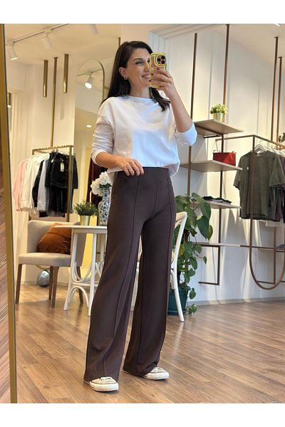 Unique Boutique Brown Front Stitched Modal Fabric Palazzo Sweatpants (Lycra)