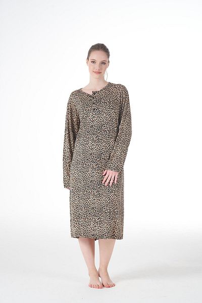 Estiva Women's Summer Patterned Long Sleeve Buttoned Lycra Viscose Casual Dress