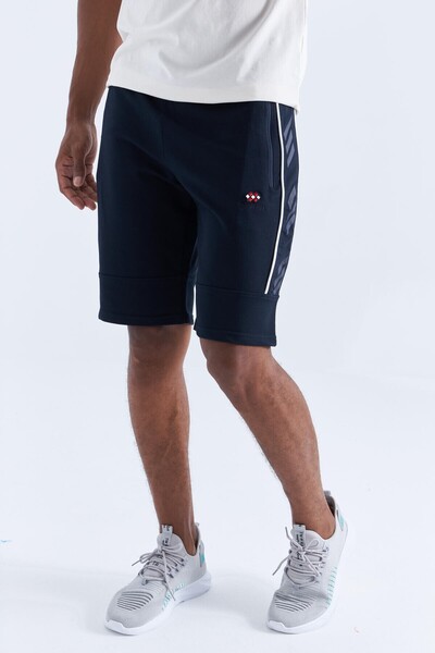 TOMMY LIFE Men's Shorts - White, Side Stripes, Standard Size - Navy 81148