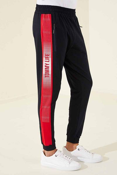 TOMMY LIFE Μπλε Navy - Red Zipper Pocket Printed Standard Mold Ανδρική φόρμα στο κάτω μέρος - 84657