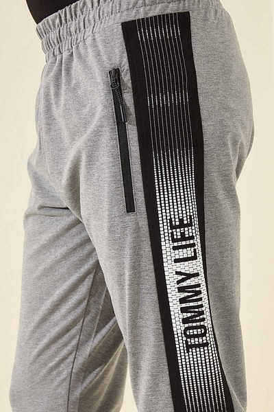 TOMMY LIFE Ανδρικά παντελόνια JoggEr - Grey MElangE, ZippEr PockEt, PrintEd - 84657
