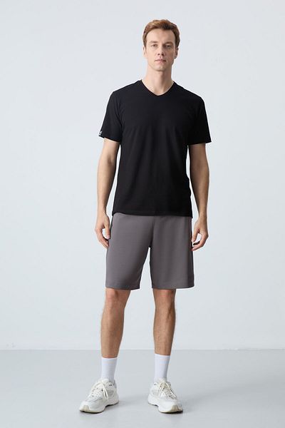 AIR JONES Pantaloni scurți pentru bărbați, gri închis, din bumbac, groși, moale, cu potrivire standard - 81276