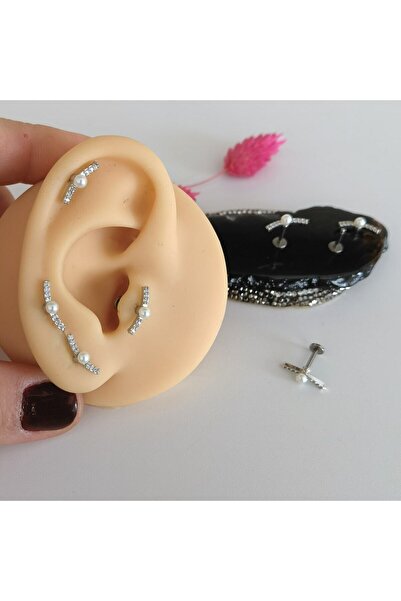 Bylin Cerrahi Çelik Incili, Zirkon Taşlı Piercing-helix, Tragus, Helix Foward...