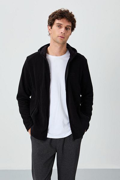 AIR JONES Hanorac pentru bărbați Connell Black Comfortable Fleece - 88313