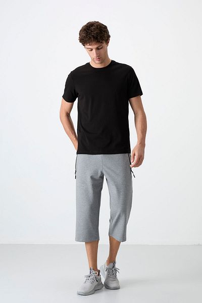 TOMMY LIFE Γκρι μελανζέ τσέπη με φερμουάρ Standard Mold Classic Leg Ανδρικό Κάπρι - 83091