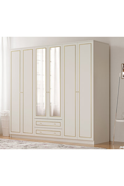 Rabi Gold Country Aynalı 6 Kapak 2 Çekmeceli Gardırop Dolap