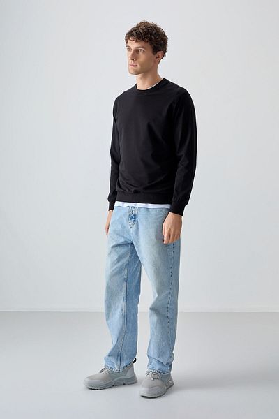 AIR JONES Hanorac pentru bărbați - negru, bumbac, textura moale, potrivire standard, de bază - 88363