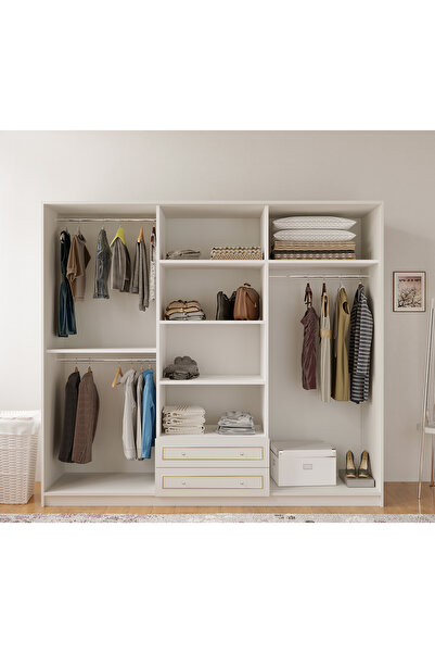 Rabi Gold Country Aynalı 6 Kapak 2 Çekmeceli Gardırop Dolap