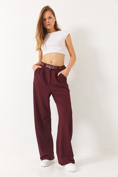 Bianco Lucci Women's Double Pleat Detailed Belted Knitted Trousers 3851 60261449