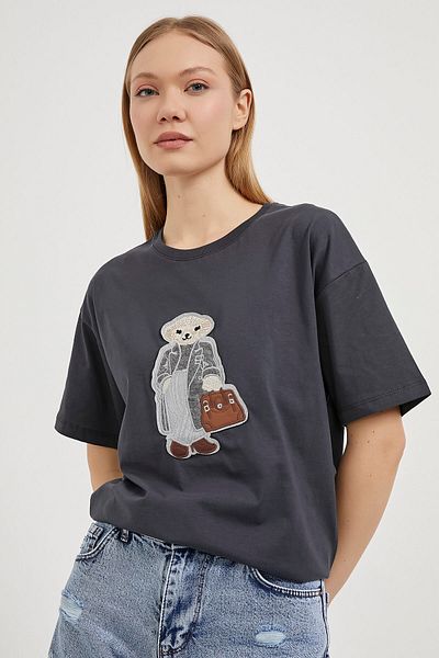 Arma Life Tricou cu mânecă scurtă și lung afumat pentru femei cu broderie ursuleț