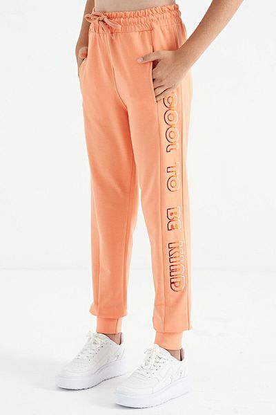 TOMMY LIFE Pepene pepene interior cu scris în lateral brodat cu șireturi Mucegai standard Jogger pentru fetiță Partea de jos a treningului - 75123