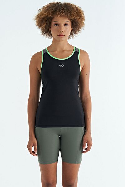 TOMMY LIFE Black Back Detailed Printed Standard Mold Women's Undershirt - 97269