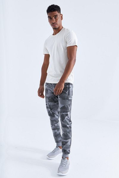 TOMMY LIFE Ανδρικό Jogger Sweatpants - Grey Melange, Camouflage Pattern, Skinny Fit - 84754