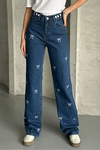 macharel jeans Szalaghímzés, egyenes szabású, széles szárú Jean