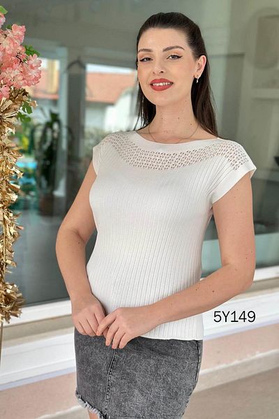 İnce Topuk Boat Neck Openwork Knitwear Blouse 5Y149