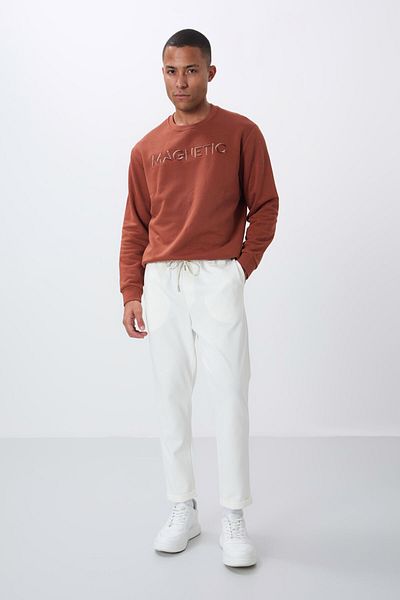 AIR JONES Ανδρικό παντελόνι φόρμας Ecru Surface Textured Standard Fit - 82154
