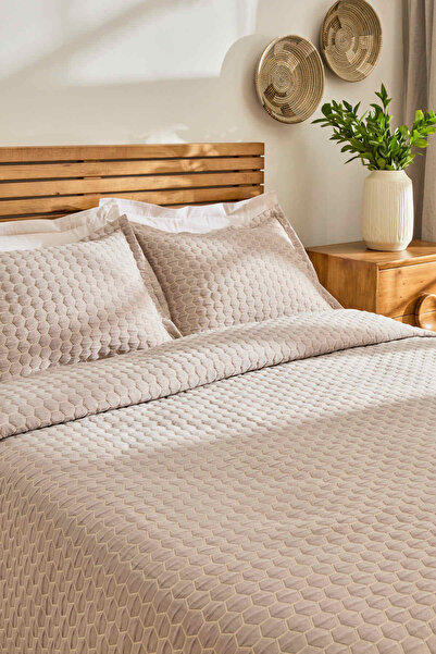 Kaşmir Home Ophelia Çift Kişilik Yatak Örtüsü Takımı Bej