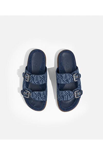 İpekyol Monogram çift bantlı denim terlik