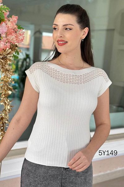 İnce Topuk Boat Neck Openwork Knitwear Blouse 5Y149