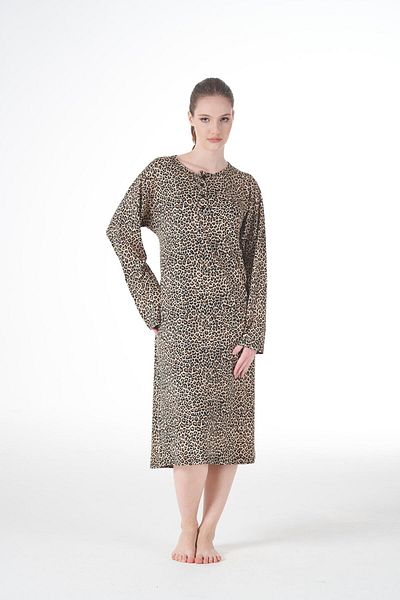 Estiva Women's Summer Patterned Long Sleeve Buttoned Lycra Viscose Casual Dress