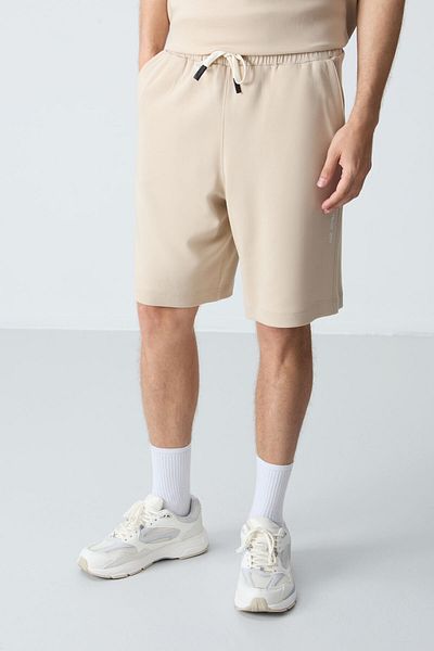 AIR JONES Μπεζ Comfort Fit Basic ανδρικό σορτς - Χοντρή απαλή υφή, βαμβακερό - 85257