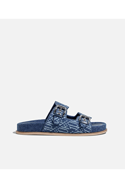 İpekyol Monogram çift bantlı denim terlik
