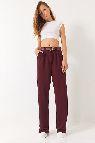Bianco Lucci Women's Double Pleat Detailed Belted Knitted Trousers 3851 60261449