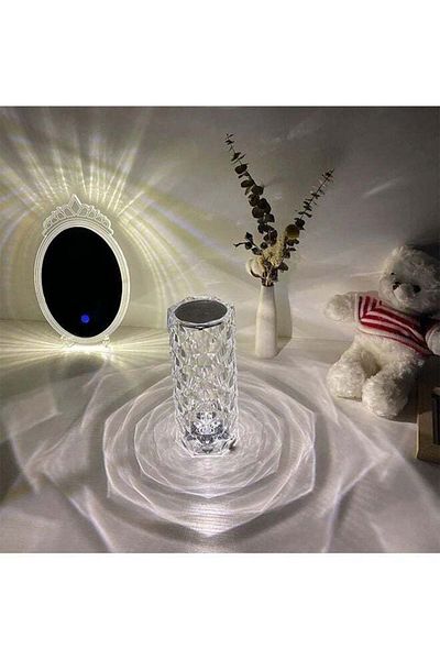 COOYA Table Lamp, Portable Crystal 3 Color Touch Control Lamp, Rechargeable, for Room Decor(White)