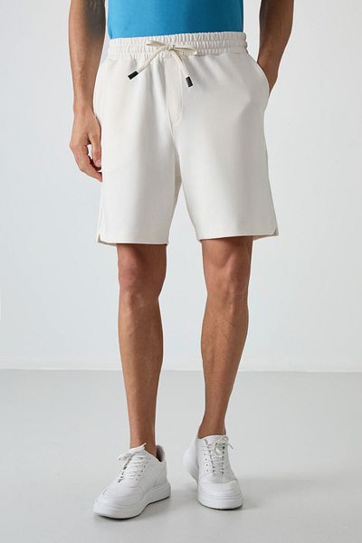 AIR JONES Ecru Cotton Thick Soft Textured Comfort Fit Basic pánské šortky - 81274