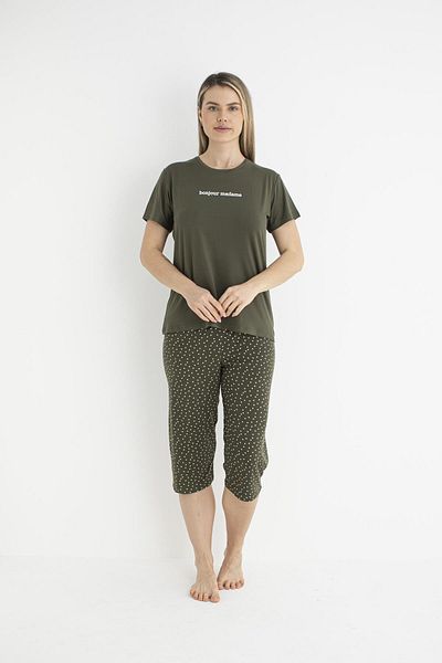 Estiva Women's Summer Polka Dot Short Sleeve Capri Soft Pajama Set - Green