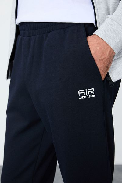 AIR JONES Set de trening pentru bărbați gri-albastru marin cu detaliu broderie - suprafață texturată 85248