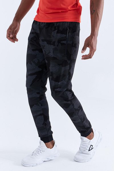 TOMMY LIFE Μαύρο καμουφλάζ με μοτίβο καμουφλάζ Slim Fit Jogger Ανδρικό παντελόνι φόρμας - 84754