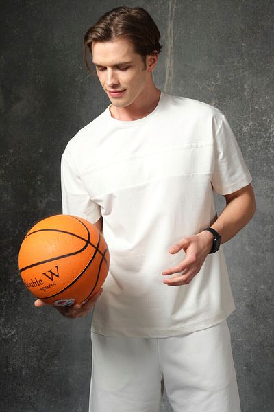 AIR JONES Ανδρικό μπλουζάκι εκρού βαμβακερό χοντρό μαλακή υφή Oversize Fit Basic - 88378